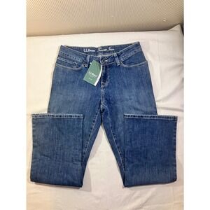 LL Bean Favorite Jean Womens 8 Petite Blue Medium Wash Bootcut Stretch Denim NWT